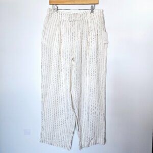 NWT a new day Cream Black Pinstripe Wide Leg Linen Blend Pants Office wear 10
